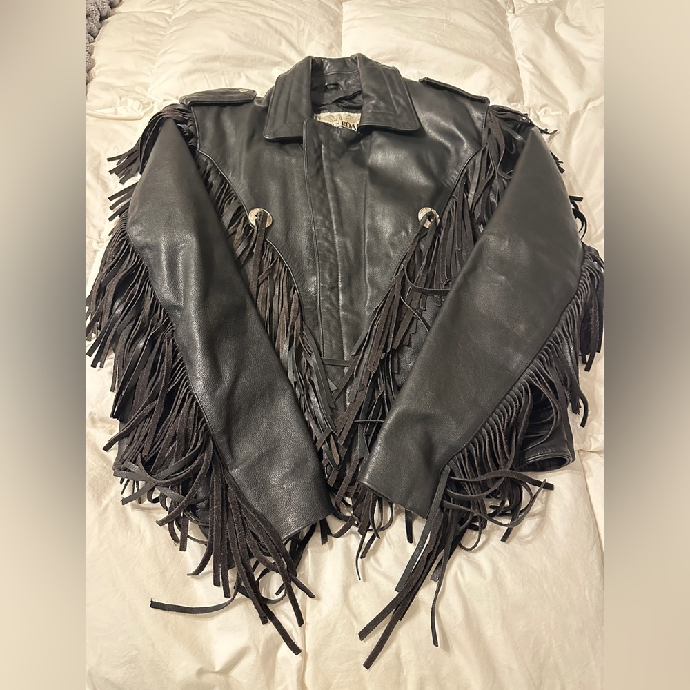 Open Road for Wilson Vintage Black Leather Fringe Jacket - Picture 3 of 14